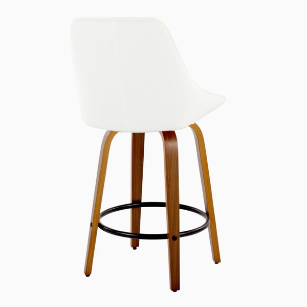 English Elm 26 Inch Swivel Counter Stools Set of 2 Walnut Bentwood Faux Leather Kitchen Island Seating White B202S02231