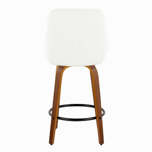 English Elm 26 Inch Swivel Counter Stools Set of 2 Walnut Bentwood Faux Leather Kitchen Island Seating White B202S02231