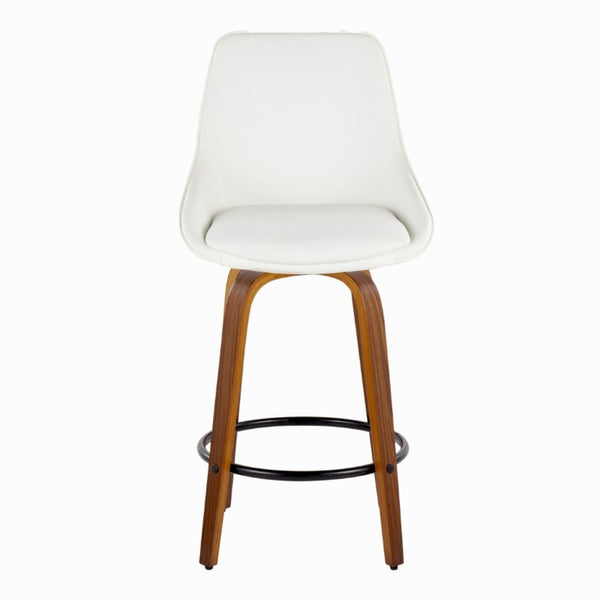 English Elm 26 Inch Swivel Counter Stools Set of 2 Walnut Bentwood Faux Leather Kitchen Island Seating White B202S02231
