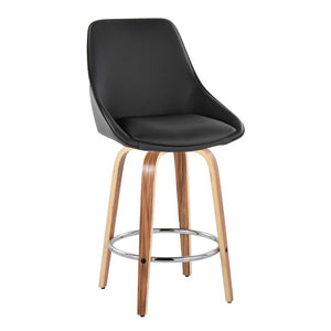 English Elm 26 Inch Zebra Wood Swivel Counter Stools with Faux Leather Seat and Chrome Footrest Set Black B202S02232