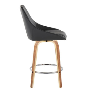 English Elm 26 Inch Zebra Wood Swivel Counter Stools with Faux Leather Seat and Chrome Footrest Set Black B202S02232