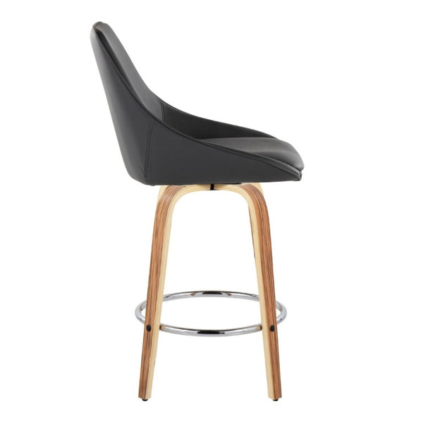 English Elm 26 Inch Zebra Wood Swivel Counter Stools with Faux Leather Seat and Chrome Footrest Set Black B202S02232