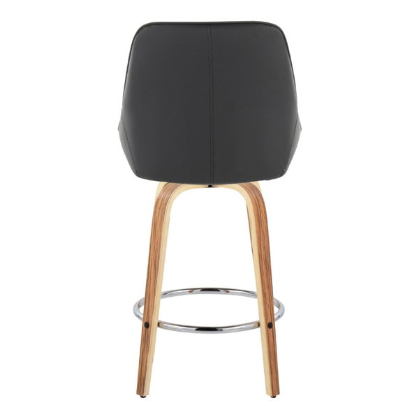 English Elm 26 Inch Zebra Wood Swivel Counter Stools with Faux Leather Seat and Chrome Footrest Set Black B202S02232