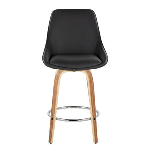English Elm 26 Inch Zebra Wood Swivel Counter Stools with Faux Leather Seat and Chrome Footrest Set Black B202S02232