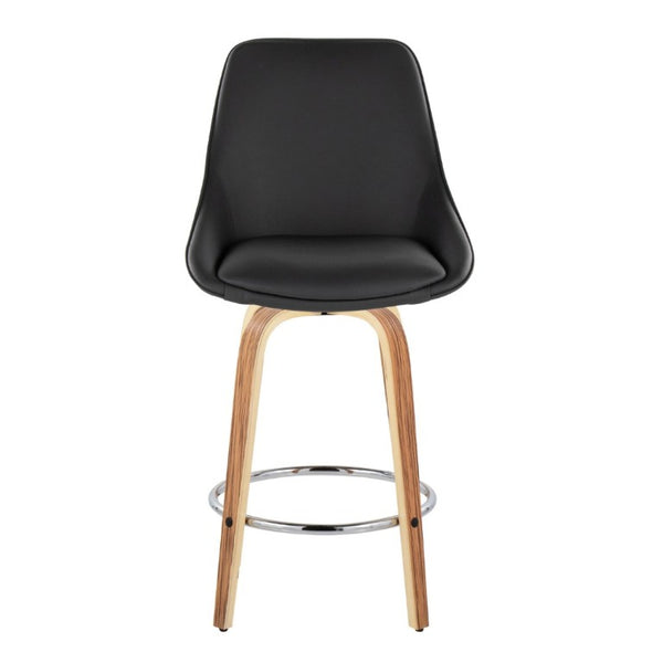 English Elm 26 Inch Zebra Wood Swivel Counter Stools with Faux Leather Seat and Chrome Footrest Set Black B202S02232