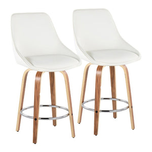 English Elm 26 Inch Zebra Wood Swivel Counter Stools with Faux Leather Seat and Chrome Footrest Set White B202S02233