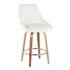 English Elm 26 Inch Zebra Wood Swivel Counter Stools with Faux Leather Seat and Chrome Footrest Set White B202S02233