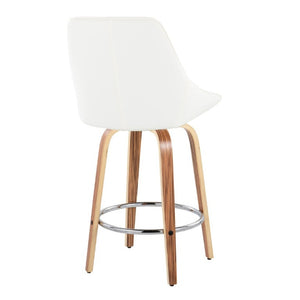 English Elm 26 Inch Zebra Wood Swivel Counter Stools with Faux Leather Seat and Chrome Footrest Set White B202S02233