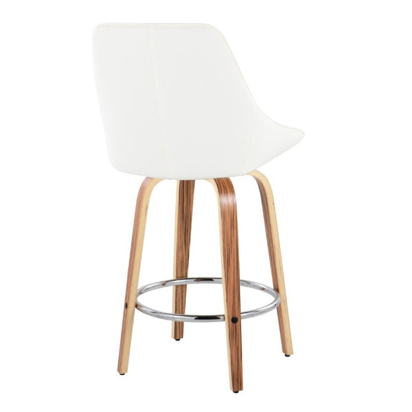 English Elm 26 Inch Zebra Wood Swivel Counter Stools with Faux Leather Seat and Chrome Footrest Set White B202S02233