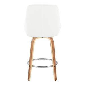 English Elm 26 Inch Zebra Wood Swivel Counter Stools with Faux Leather Seat and Chrome Footrest Set White B202S02233