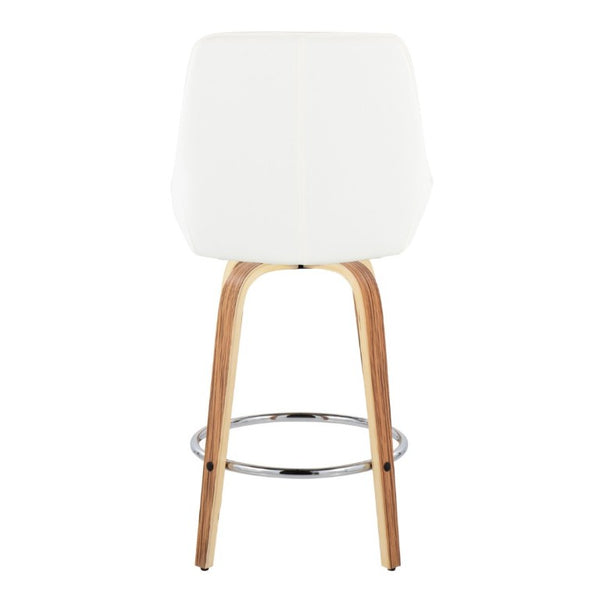English Elm 26 Inch Zebra Wood Swivel Counter Stools with Faux Leather Seat and Chrome Footrest Set White B202S02233