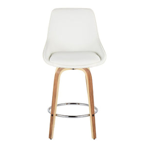 English Elm 26 Inch Zebra Wood Swivel Counter Stools with Faux Leather Seat and Chrome Footrest Set White B202S02233