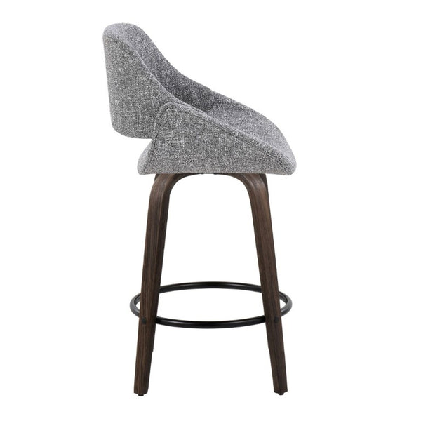 English Elm 26 Inch Mid-Century Swivel Barstools with Walnut Legs Grey Fabric Upholstery Set of 2 Walnut Glazed Wood B202S02234