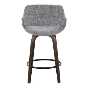 English Elm 26 Inch Mid-Century Swivel Barstools with Walnut Legs Grey Fabric Upholstery Set of 2 Walnut Glazed Wood B202S02234
