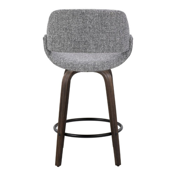 English Elm 26 Inch Mid-Century Swivel Barstools with Walnut Legs Grey Fabric Upholstery Set of 2 Walnut Glazed Wood B202S02234