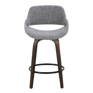 English Elm 26 Inch Mid-Century Swivel Barstools with Walnut Legs Grey Fabric Upholstery Set of 2 Walnut Glazed Wood B202S02234