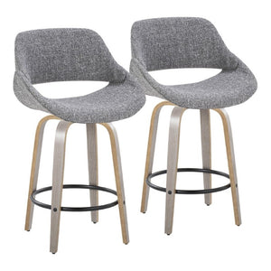 English Elm 26 Inch Mid-Century Swivel Barstools with Walnut Legs Grey Fabric Upholstery Set of 2 Light Grey Wood B202S02235