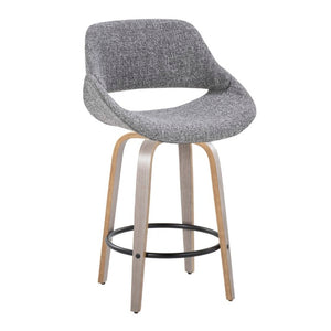 English Elm 26 Inch Mid-Century Swivel Barstools with Walnut Legs Grey Fabric Upholstery Set of 2 Light Grey Wood B202S02235