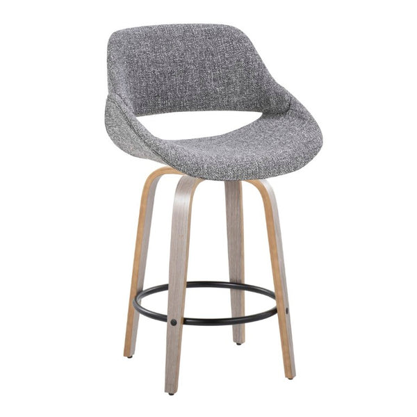 English Elm 26 Inch Mid-Century Swivel Barstools with Walnut Legs Grey Fabric Upholstery Set of 2 Light Grey Wood B202S02235