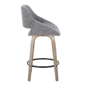 English Elm 26 Inch Mid-Century Swivel Barstools with Walnut Legs Grey Fabric Upholstery Set of 2 Light Grey Wood B202S02235