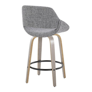 English Elm 26 Inch Mid-Century Swivel Barstools with Walnut Legs Grey Fabric Upholstery Set of 2 Light Grey Wood B202S02235