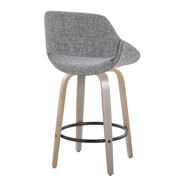English Elm 26 Inch Mid-Century Swivel Barstools with Walnut Legs Grey Fabric Upholstery Set of 2 Light Grey Wood B202S02235