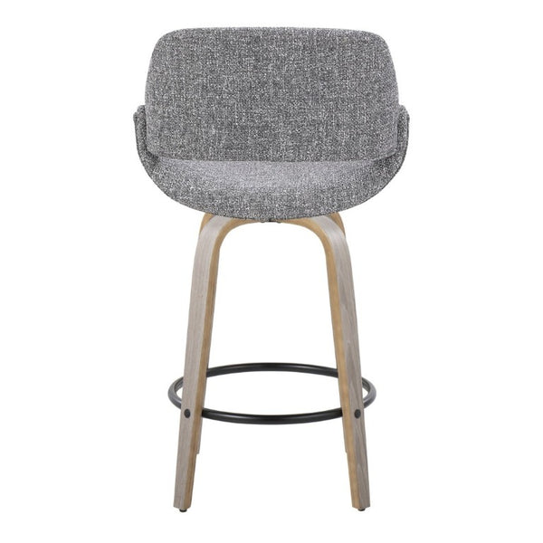 English Elm 26 Inch Mid-Century Swivel Barstools with Walnut Legs Grey Fabric Upholstery Set of 2 Light Grey Wood B202S02235