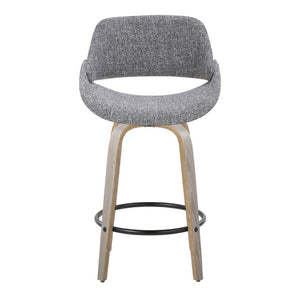 English Elm 26 Inch Mid-Century Swivel Barstools with Walnut Legs Grey Fabric Upholstery Set of 2 Light Grey Wood B202S02235