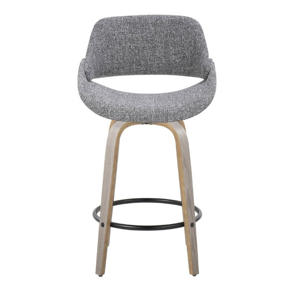 English Elm 26 Inch Mid-Century Swivel Barstools with Walnut Legs Grey Fabric Upholstery Set of 2 Light Grey Wood B202S02235