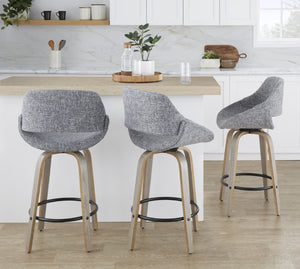 English Elm 26 Inch Mid-Century Swivel Barstools with Walnut Legs Grey Fabric Upholstery Set of 2 Light Grey Wood B202S02235