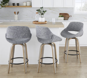 English Elm 26 Inch Mid-Century Swivel Barstools with Walnut Legs Grey Fabric Upholstery Set of 2 Light Grey Wood B202S02235