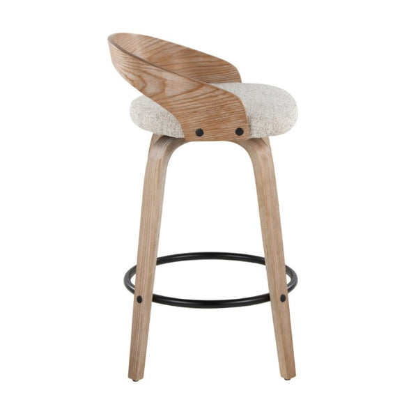 English Elm 26 Inch Swivel Counterstools with Whitewashed Legs Oat Upholstery and Black Footrest Set of 2 B202S02236