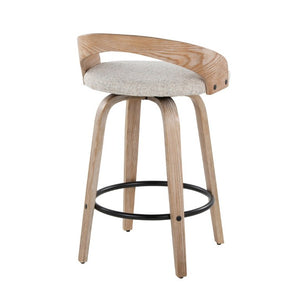 English Elm 26 Inch Swivel Counterstools with Whitewashed Legs Oat Upholstery and Black Footrest Set of 2 B202S02236