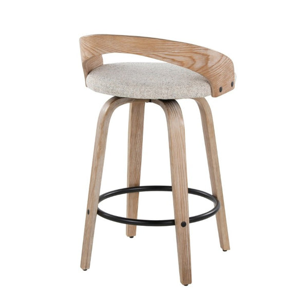English Elm 26 Inch Swivel Counterstools with Whitewashed Legs Oat Upholstery and Black Footrest Set of 2 B202S02236