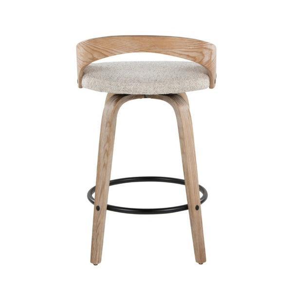 English Elm 26 Inch Swivel Counterstools with Whitewashed Legs Oat Upholstery and Black Footrest Set of 2 B202S02236