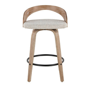English Elm 26 Inch Swivel Counterstools with Whitewashed Legs Oat Upholstery and Black Footrest Set of 2 B202S02236