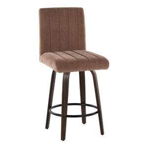 English Elm 26 Inch Swivel Counter Stools Set of 2 with Fabric Seat Bent Wood Legs Metal Ring Walnut Glazed Brown B202S02238