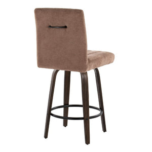 English Elm 26 Inch Swivel Counter Stools Set of 2 with Fabric Seat Bent Wood Legs Metal Ring Walnut Glazed Brown B202S02238