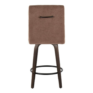 English Elm 26 Inch Swivel Counter Stools Set of 2 with Fabric Seat Bent Wood Legs Metal Ring Walnut Glazed Brown B202S02238