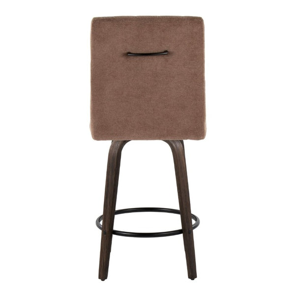 English Elm 26 Inch Swivel Counter Stools Set of 2 with Fabric Seat Bent Wood Legs Metal Ring Walnut Glazed Brown B202S02238