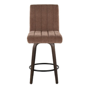 English Elm 26 Inch Swivel Counter Stools Set of 2 with Fabric Seat Bent Wood Legs Metal Ring Walnut Glazed Brown B202S02238