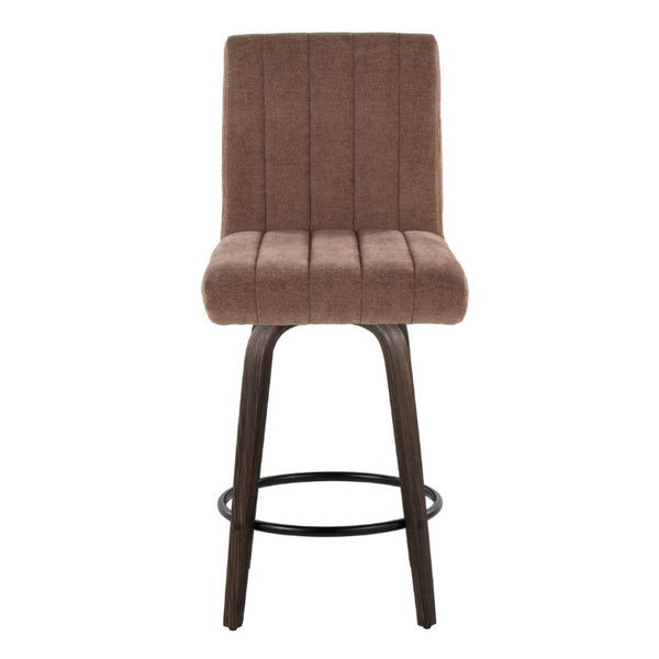 English Elm 26 Inch Swivel Counter Stools Set of 2 with Fabric Seat Bent Wood Legs Metal Ring Walnut Glazed Brown B202S02238