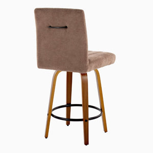 English Elm 26 Inch Swivel Counter Stools Set of 2 with Fabric Seat Bent Wood Legs Metal Ring Walnut Brown B202S02240