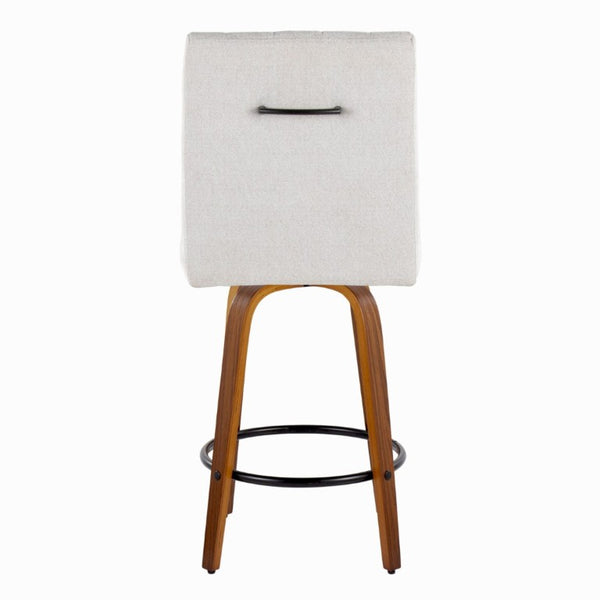 English Elm 26 Inch Swivel Counter Stools Set of 2 with Fabric Seat Bent Wood Legs Metal Ring Walnut Light Gray B202S02241