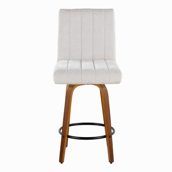English Elm 26 Inch Swivel Counter Stools Set of 2 with Fabric Seat Bent Wood Legs Metal Ring Walnut Light Gray B202S02241