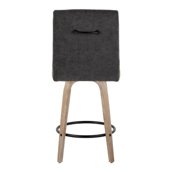 English Elm 26 Inch Swivel Counter Stools Set of 2 with Fabric Seat Bent Wood Legs Metal Ring Whitewashed Dark Grey B202S02242