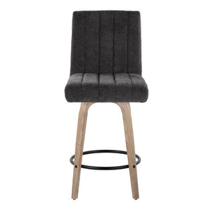 English Elm 26 Inch Swivel Counter Stools Set of 2 with Fabric Seat Bent Wood Legs Metal Ring Whitewashed Dark Grey B202S02242