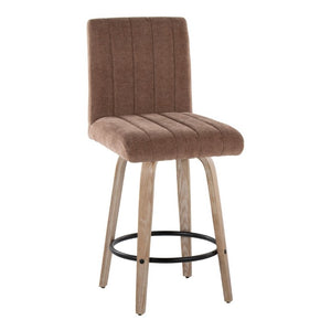 English Elm 26 Inch Swivel Counter Stools Set of 2 with Fabric Seat Bent Wood Legs Metal Ring Whitewashed Brown B202S02243