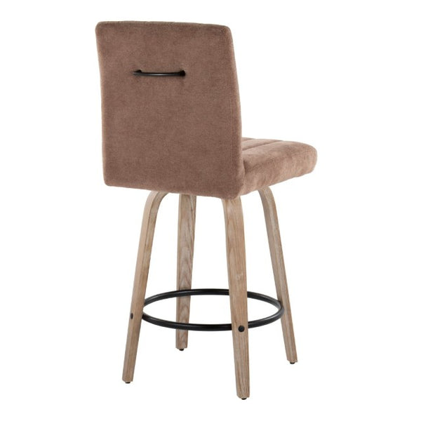 English Elm 26 Inch Swivel Counter Stools Set of 2 with Fabric Seat Bent Wood Legs Metal Ring Whitewashed Brown B202S02243