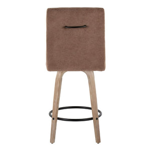 English Elm 26 Inch Swivel Counter Stools Set of 2 with Fabric Seat Bent Wood Legs Metal Ring Whitewashed Brown B202S02243